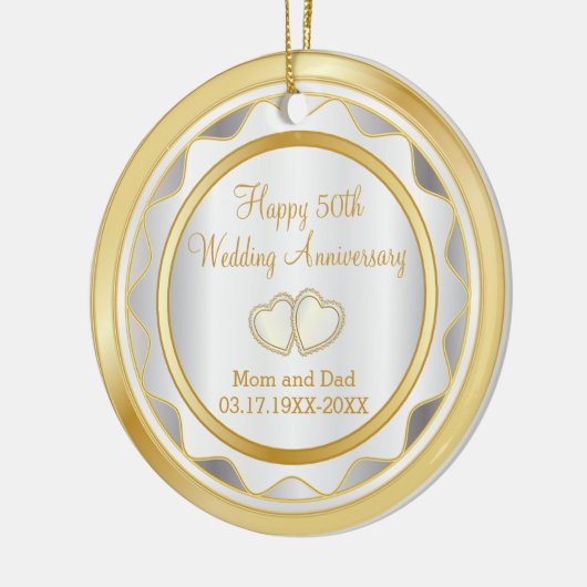 50e gouden en witte bruiloft Jubileum Keramisch Ornament (Links)