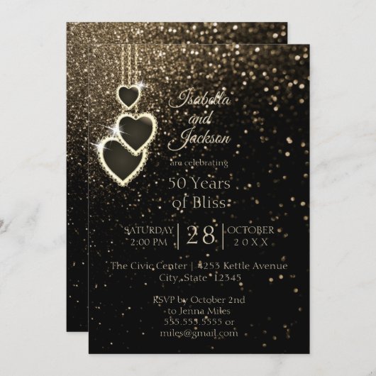 50e Gouden Glitter Jubileum Kaart (Voorkant / Achterkant)