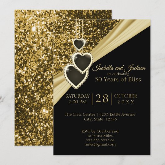 50e Gouden Glitter Jubileum Kaart (Voorkant / Achterkant)