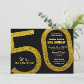 50e Gouden Glitter Verjaardag Uitnodiging (Staand voorkant)