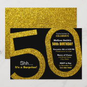 50e Gouden Glitter Verjaardag Uitnodiging (Voorkant / Achterkant)