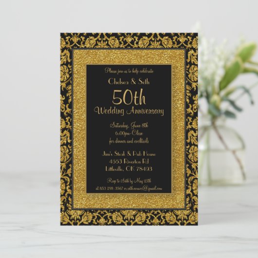 50e gouden glitters bruiloft jubileum kaart (Staand voorkant)