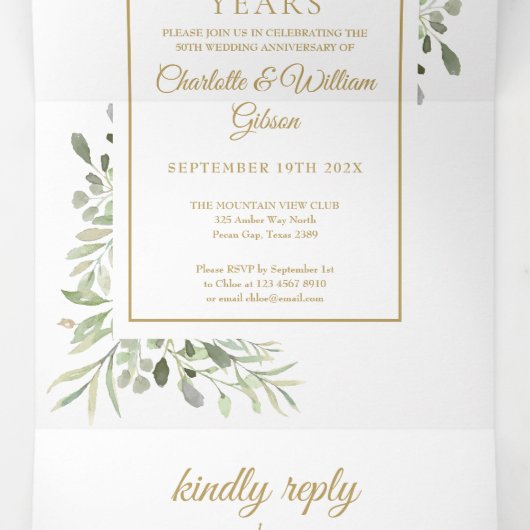 50e gouden huwelijksjubileum Foto Begroeiing Drieluik Uitnodiging (Binnenkant midden)