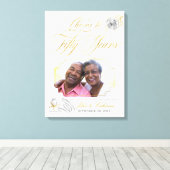 50e gouden huwelijksjubileum foto gouden rozen canvas afdruk (Insitu (Houten vloer))