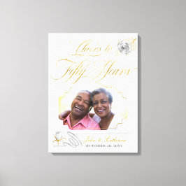 50e gouden huwelijksjubileum foto gouden rozen canvas afdruk