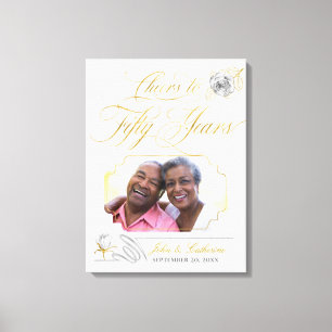 50e gouden huwelijksjubileum foto gouden rozen canvas afdruk