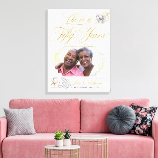 50e gouden huwelijksjubileum foto gouden rozen canvas afdruk (Insitu (Woonkamer))