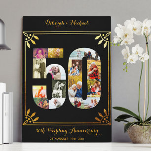 50e gouden huwelijksjubileum Fotocollage Zwart Canvas Afdruk