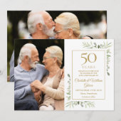 50e gouden huwelijksjubileum groen 2 foto's save the date (Voorkant / Achterkant)