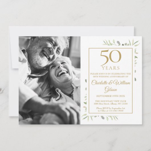 50e gouden huwelijksjubileum groen foto kaart (Voorkant)