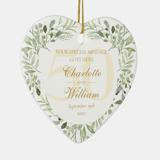 50e gouden huwelijksjubileum groen monogram keramisch ornament (Rechts)