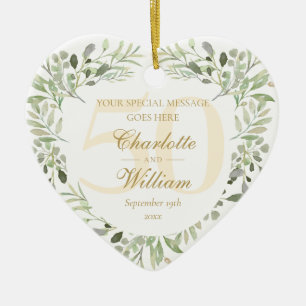 50e gouden huwelijksjubileum groen monogram keramisch ornament
