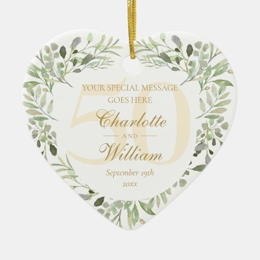 50e gouden huwelijksjubileum groen monogram keramisch ornament (Voorkant)