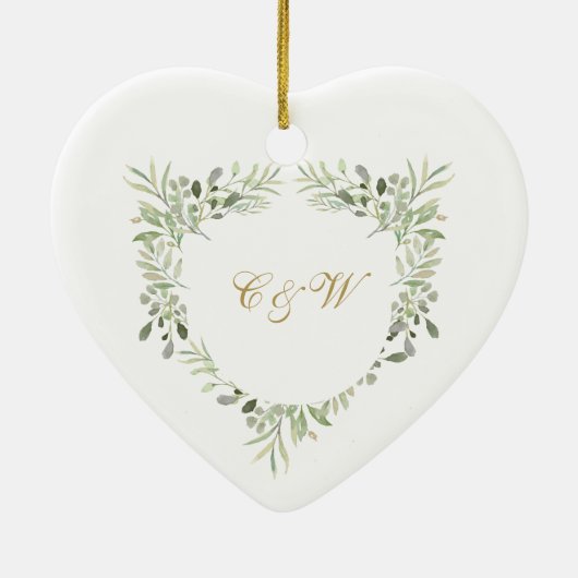 50e gouden huwelijksjubileum groen monogram keramisch ornament (Achterkant)