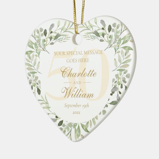 50e gouden huwelijksjubileum groen monogram keramisch ornament (Links)