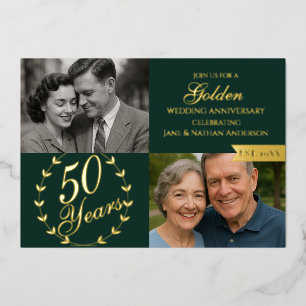 50e gouden huwelijksjubileum groene foto folie uitnodiging