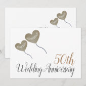 50e gouden huwelijksjubileum hartballon kaart (Voorkant / Achterkant)