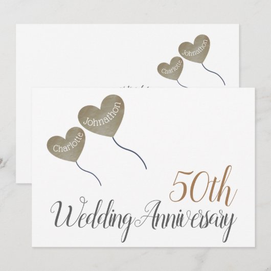 50e gouden huwelijksjubileum hartballon kaart (Voorkant / Achterkant)