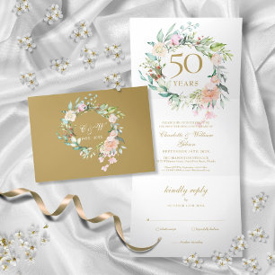 50e gouden huwelijksjubileum huwelijksrozen bloems drieluik uitnodiging