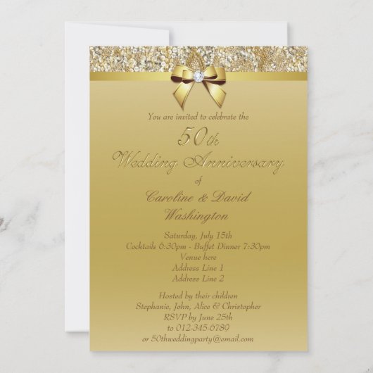 50e gouden huwelijksjubileum nepbog sequins kaart (Achterkant)