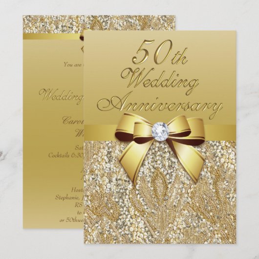 50e gouden huwelijksjubileum nepbog sequins kaart (Voorkant / Achterkant)