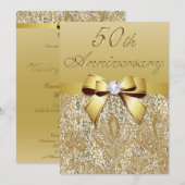 50e gouden huwelijksjubileum nepsequins en strik kaart (Voorkant / Achterkant)