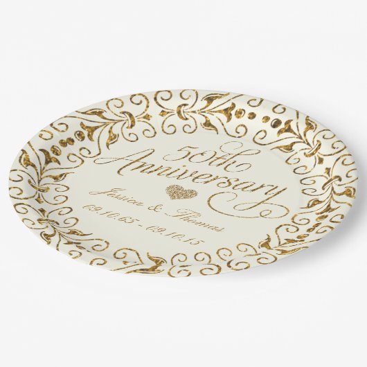 50e gouden huwelijksjubileum papieren bord (Gekanteld)