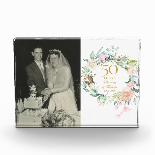 50e gouden huwelijksjubileum Rozen Bloemen Fotoblokken (Voorkant)