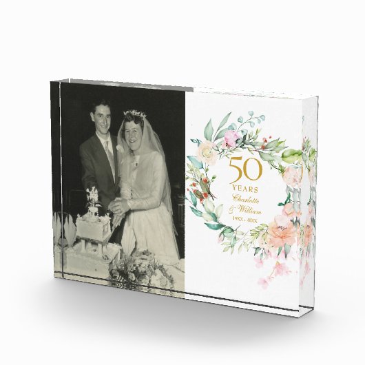 50e gouden huwelijksjubileum Rozen Bloemen Fotoblokken (Rechts)