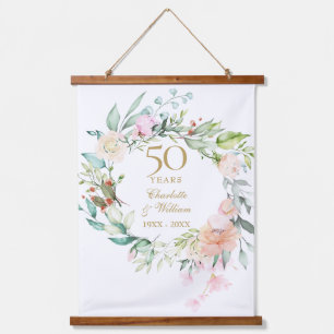50e gouden huwelijksjubileum Rozen Bloemen Hangend Wandkleed