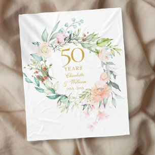 50e gouden huwelijksjubileum waterverf bloemmotief fleece deken