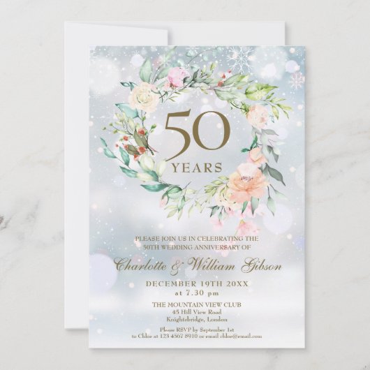 50e gouden huwelijksjubileum Winterbloem Kaart (Voorkant)