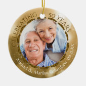 50e gouden Jubileum, 2-zijdig 2-fotogoud Keramisch Ornament (Voorkant)