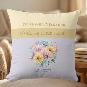 50e gouden jubileum bloemen paars kussen
