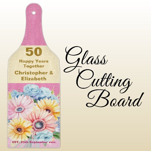 50e gouden jubileum bloemenroze snijplank