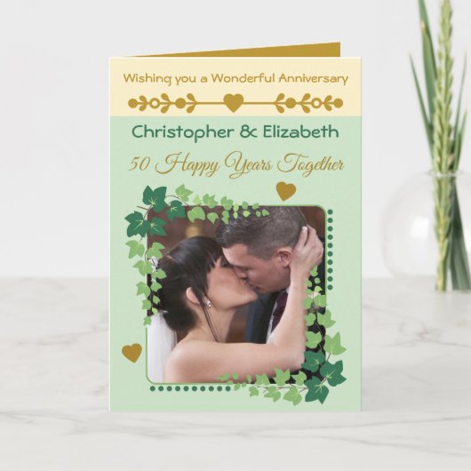 50e Gouden Jubileum foto groen goud Kaart (Voorkant)
