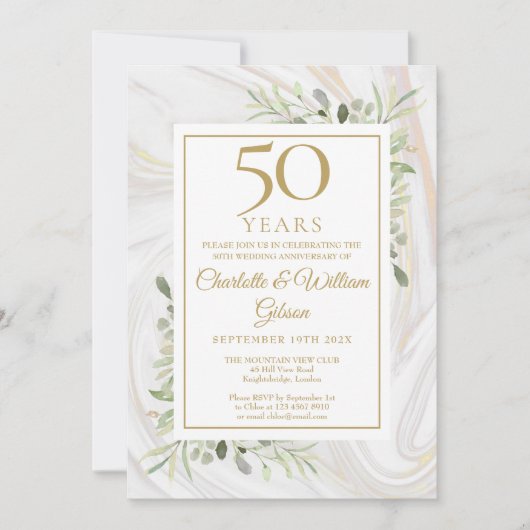 50e Gouden Jubileum Roze Goud Marmer Groene Tinten Kaart (Voorkant)