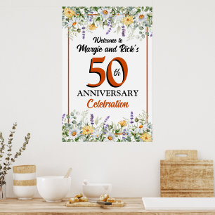 50e gouden jubileum welkomstbord, wilde bloemen poster