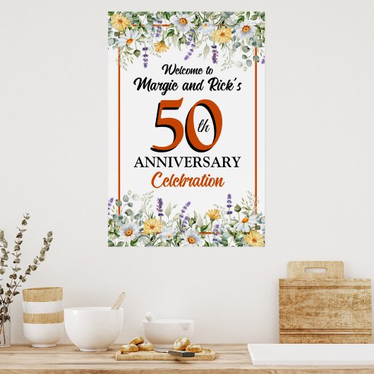 50e gouden jubileum welkomstbord, wilde bloemen poster (Keuken)