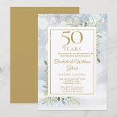 50e Gouden Jubileum Wintervlokken Groen Bladwerk Kaart (Voorkant / Achterkant)