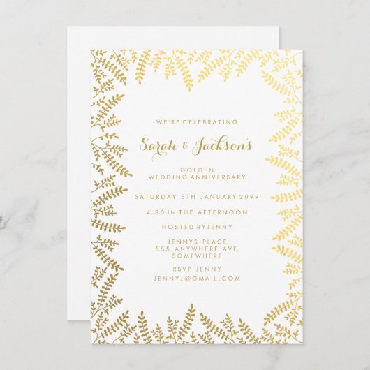 50e gouden jubileum Witgouden folieblaadjes Kaart (Voorkant / Achterkant)