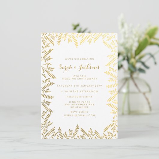 50e gouden jubileum Witgouden folieblaadjes Kaart (Staand voorkant)