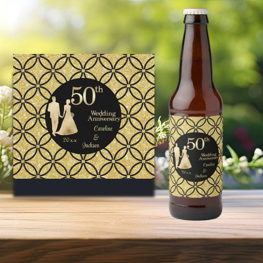 50e gouden paar bruiloft Jubileum glitter Bier Etiket