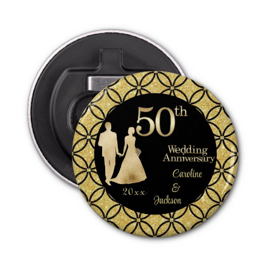50e gouden paar bruiloft Jubileum glitter Button Flesopener (Voorkant)
