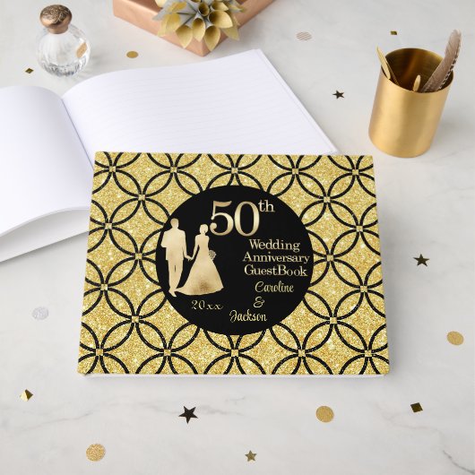 50e gouden paar bruiloft Jubileum glitter Gastenboek (Voorkant open)
