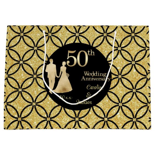 50e gouden paar bruiloft Jubileum glitter Groot Cadeauzakje (Voorkant)