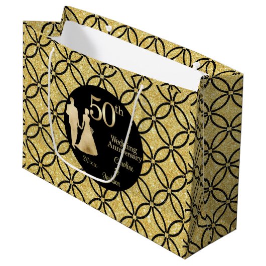 50e gouden paar bruiloft Jubileum glitter Groot Cadeauzakje (Voorkant Gekanteld)