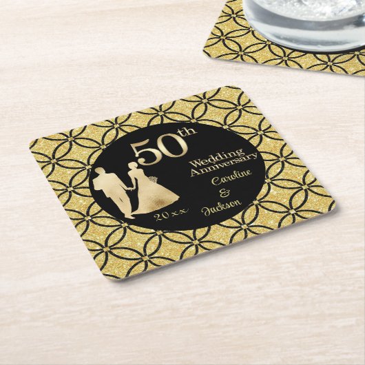 50e gouden paar bruiloft Jubileum glitter Kartonnen Onderzetters (Schuin)