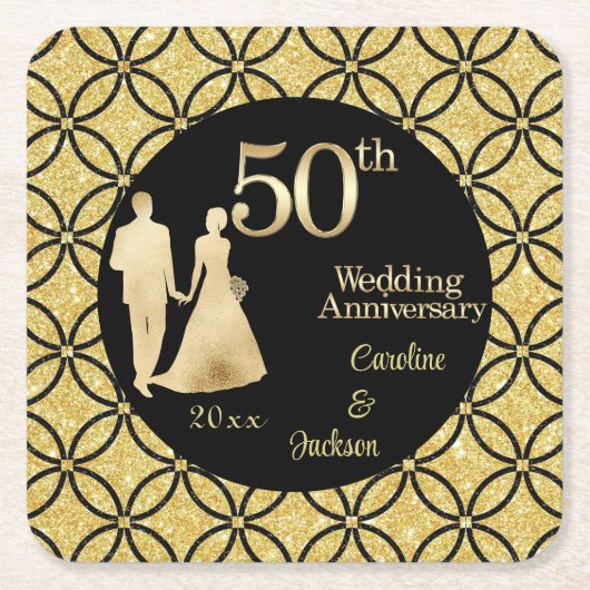 50e gouden paar bruiloft Jubileum glitter Kartonnen Onderzetters (Voorkant)