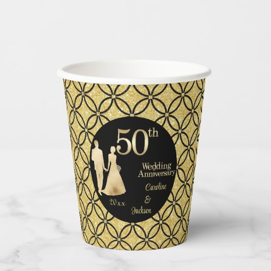 50e gouden paar bruiloft Jubileum glitter Papieren Bekers (Voorkant)